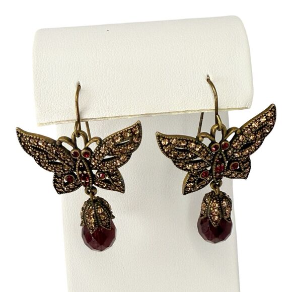 VTG Hobe Pink Crystal Butterfly Dangle Earrings 2" Jewels Of Legendary Splendor - Picture 3 of 14